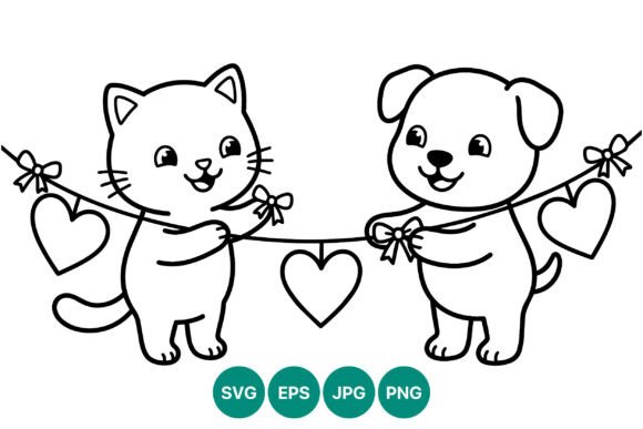 Cat and Dog Heart Garland Line Art Review