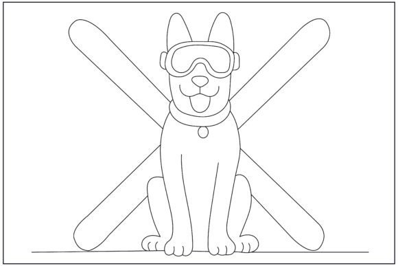 Crossed Skis Dog Emblem Line Art Review