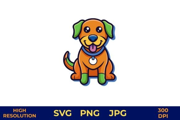 Cute Cartoon Dog Holding Toy in Bright