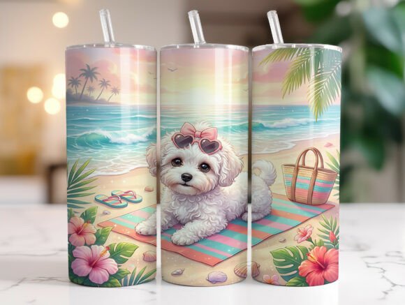 Cute Dog Beach Summer Tumbler Wrap