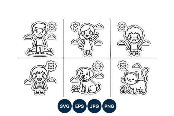 Cute Vector Kids Dog Cat Black White Review