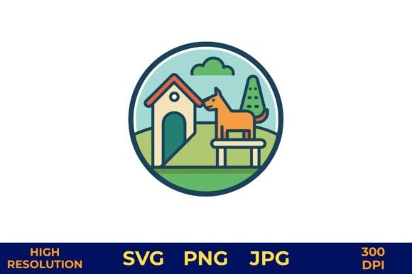 Dog and House in Vibrant Park Vector