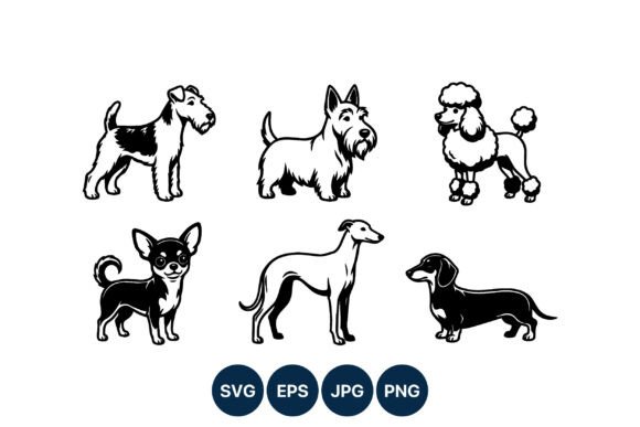 Dog Breeds Black and White Line Art Review