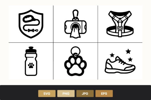 Dog Leash Shield Pet Paw Keychain Icons