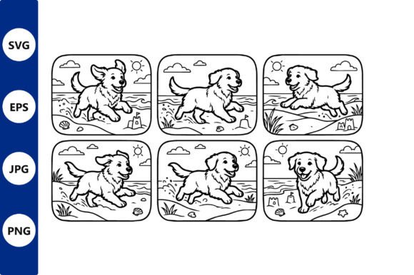 Dog on Beach Line Art Review