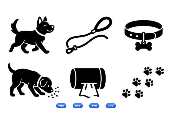 Dog Walking Icon Clipart Set