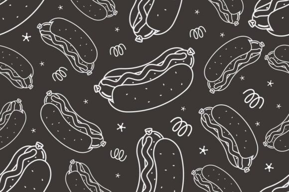 Hand Drawn Hot Dog Seamless Pattern Vect Review
