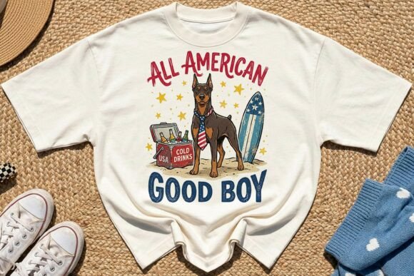 Patriotic Summer Doberman Dog PNG Review