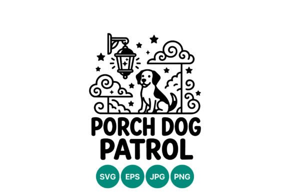 Porch Dog Patrol Black White Vector Review