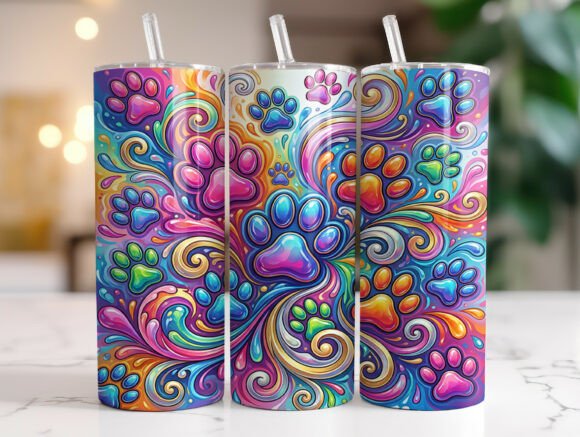 Vibrant Dog Paw Tumbler Wrap PNG Review